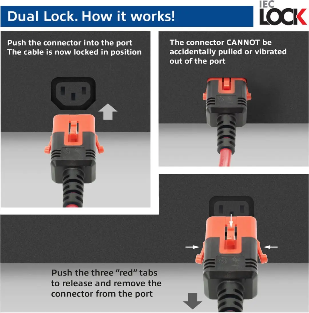 ACT PC3869 IEC Lock+ Netsnoer C15 Rood 1m