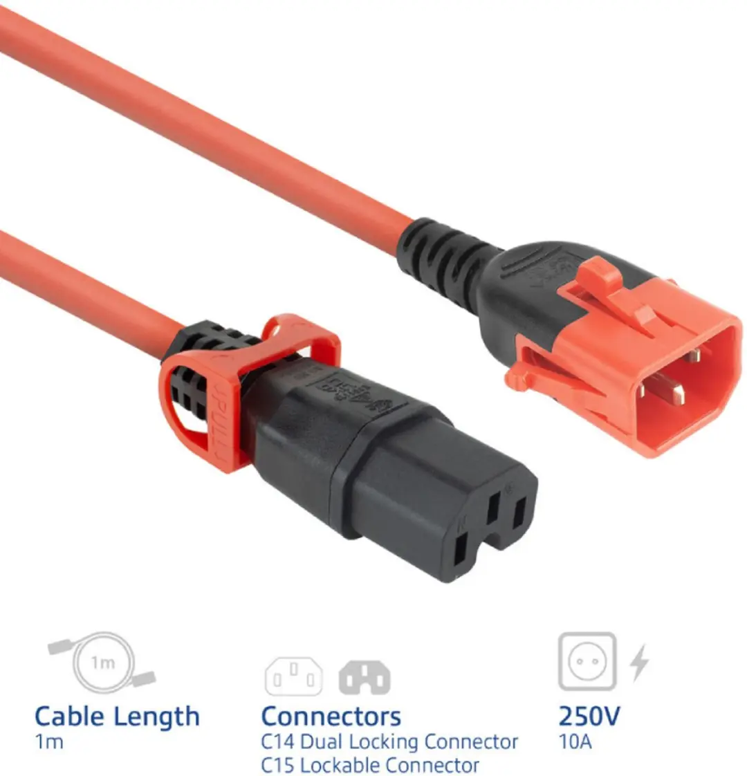 ACT PC3869 IEC Lock+ Netsnoer C15 Rood 1m - afbeelding 6 van 6