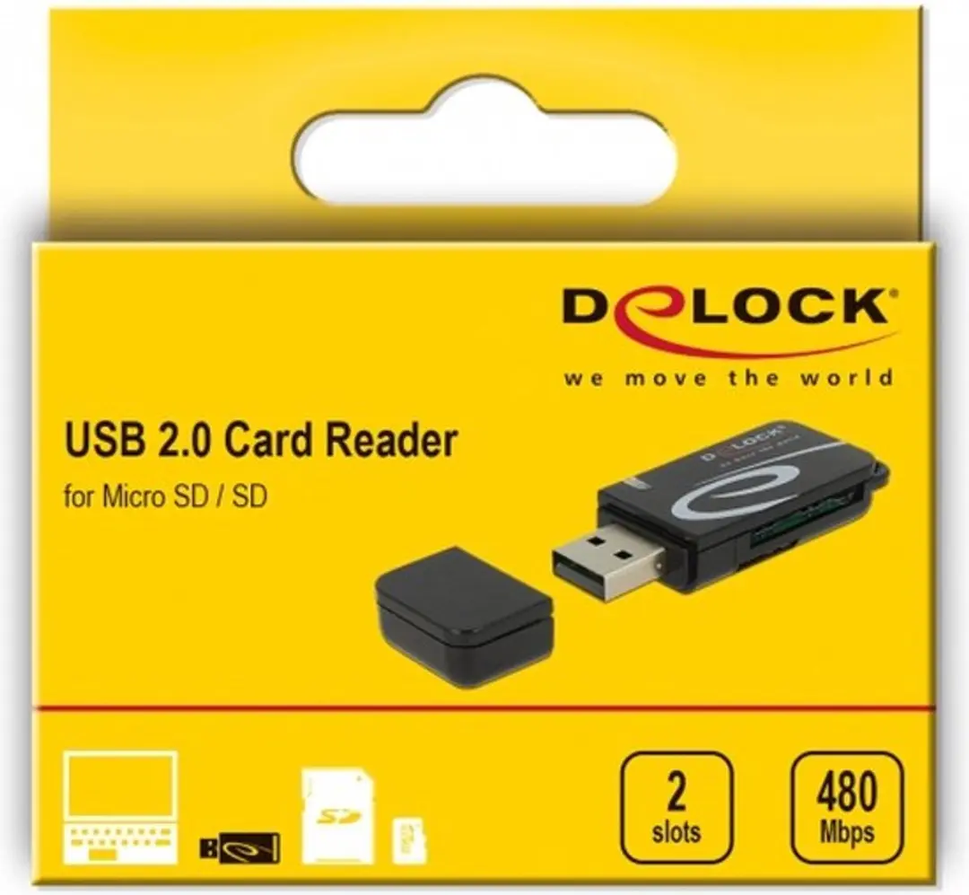 Delock 91602 USB 2.0 Geheugenkaartlezer - SD/Micro SD - Zwart
