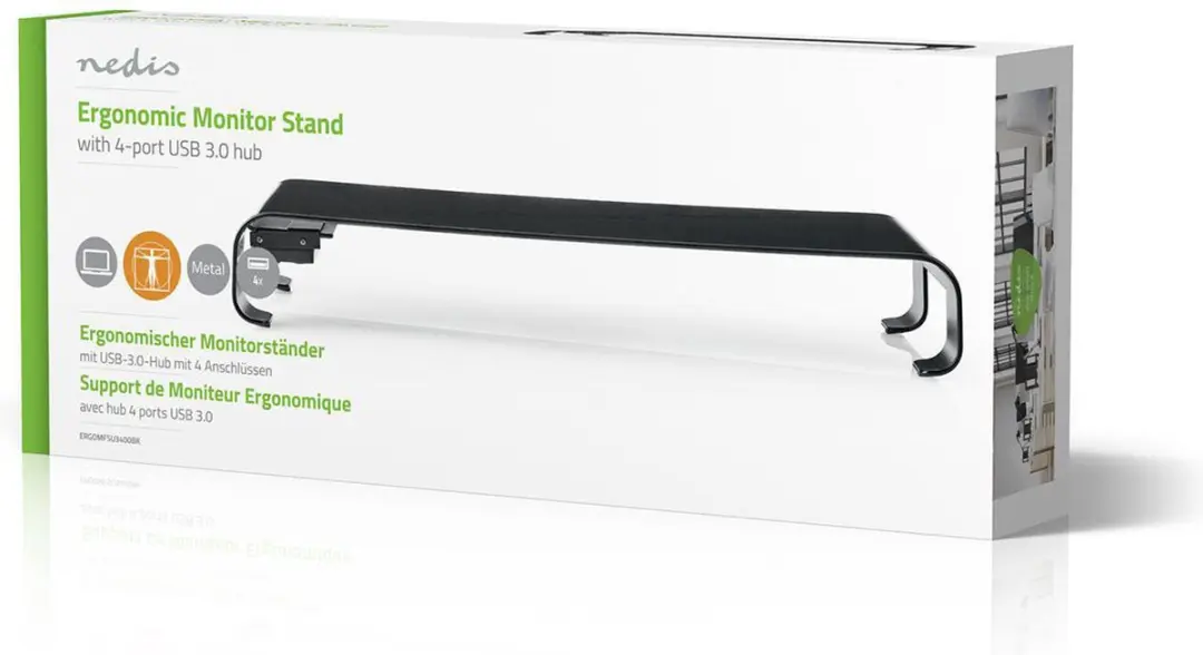 Nedis ERGOMFSU3400BK Monitorstandaard - 18kg - USB Hub - Zwart