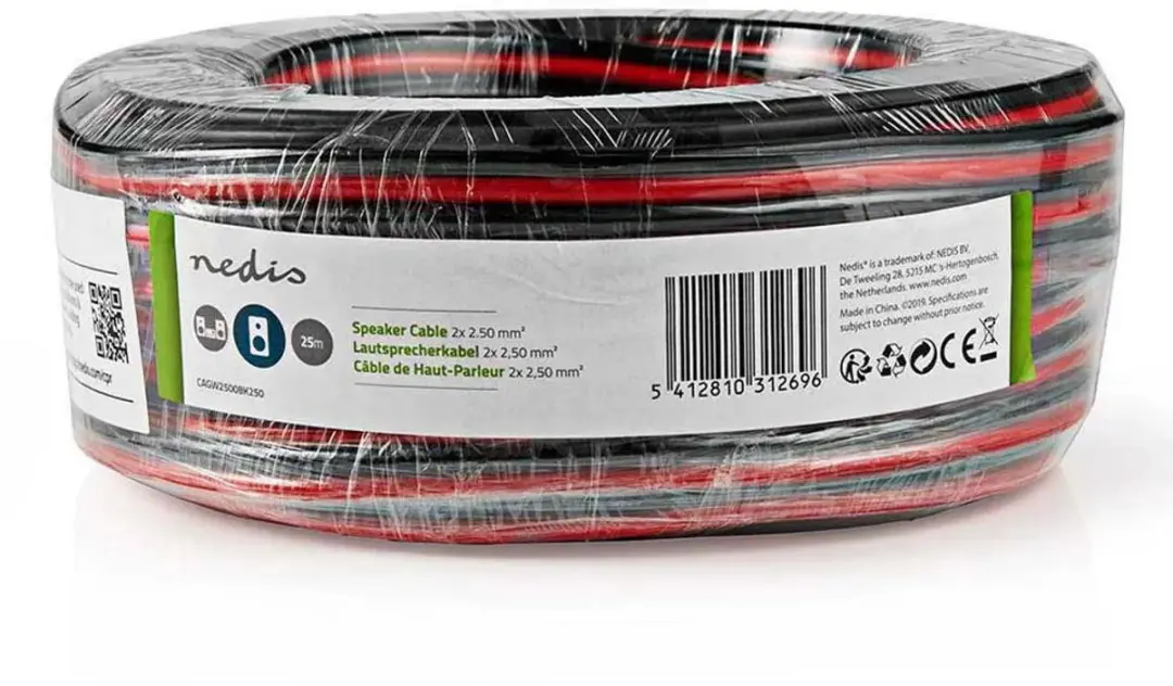 Nedis Speaker-Kabel CAGW2500BK250 2x2.50mm² - 25m - Rood/Zwart