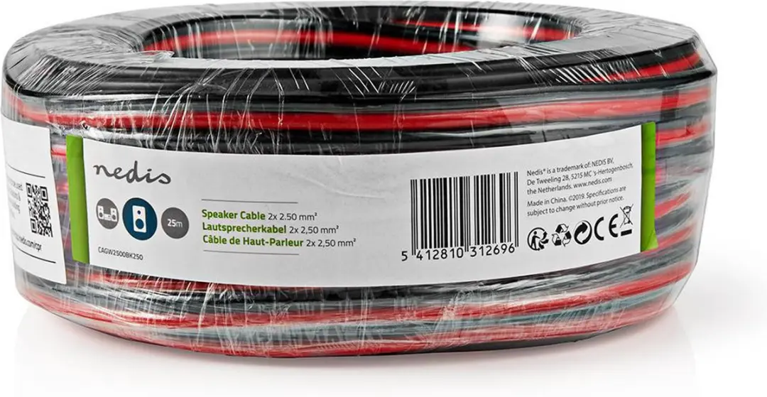 Nedis Speaker-Kabel CAGW2500BK250 2x2.50mm² - 25m - Rood/Zwart