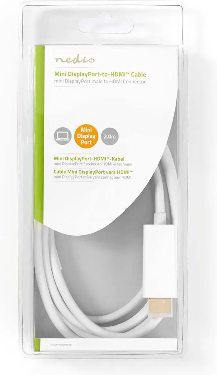 Nedis Mini DisplayPort naar HDMI Kabel 2m - Wit