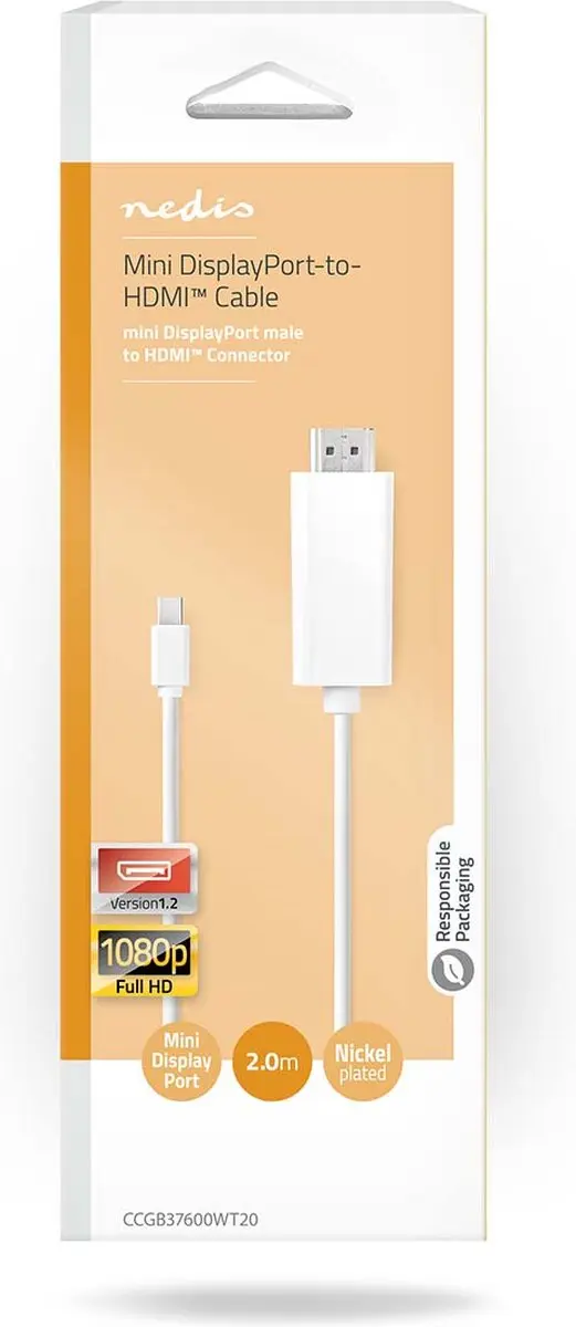 Nedis Mini DisplayPort naar HDMI Kabel 2m - Wit