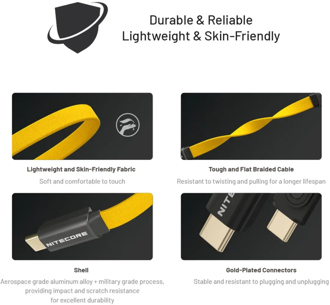 Nitecore NLink10 Magnetische USB-C Oplaadkabel - Geel