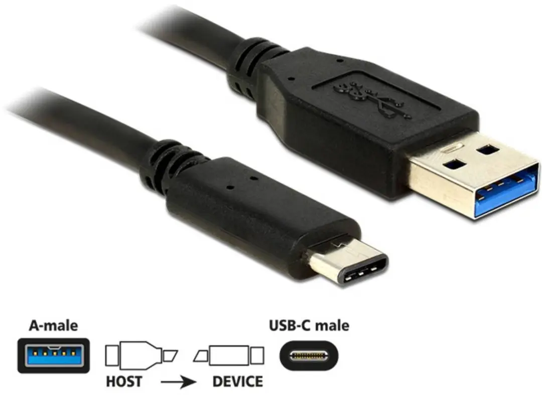 Delock USB 3.0 A Male naar USB-C Male 0.5m - Zwart