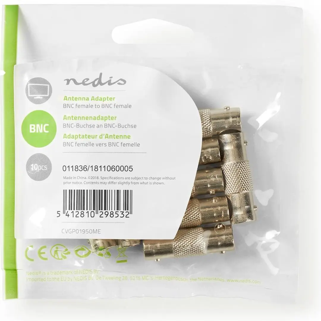 Nedis BNC-Adapter CVGP01950ME - 10 Stuks - Zilver