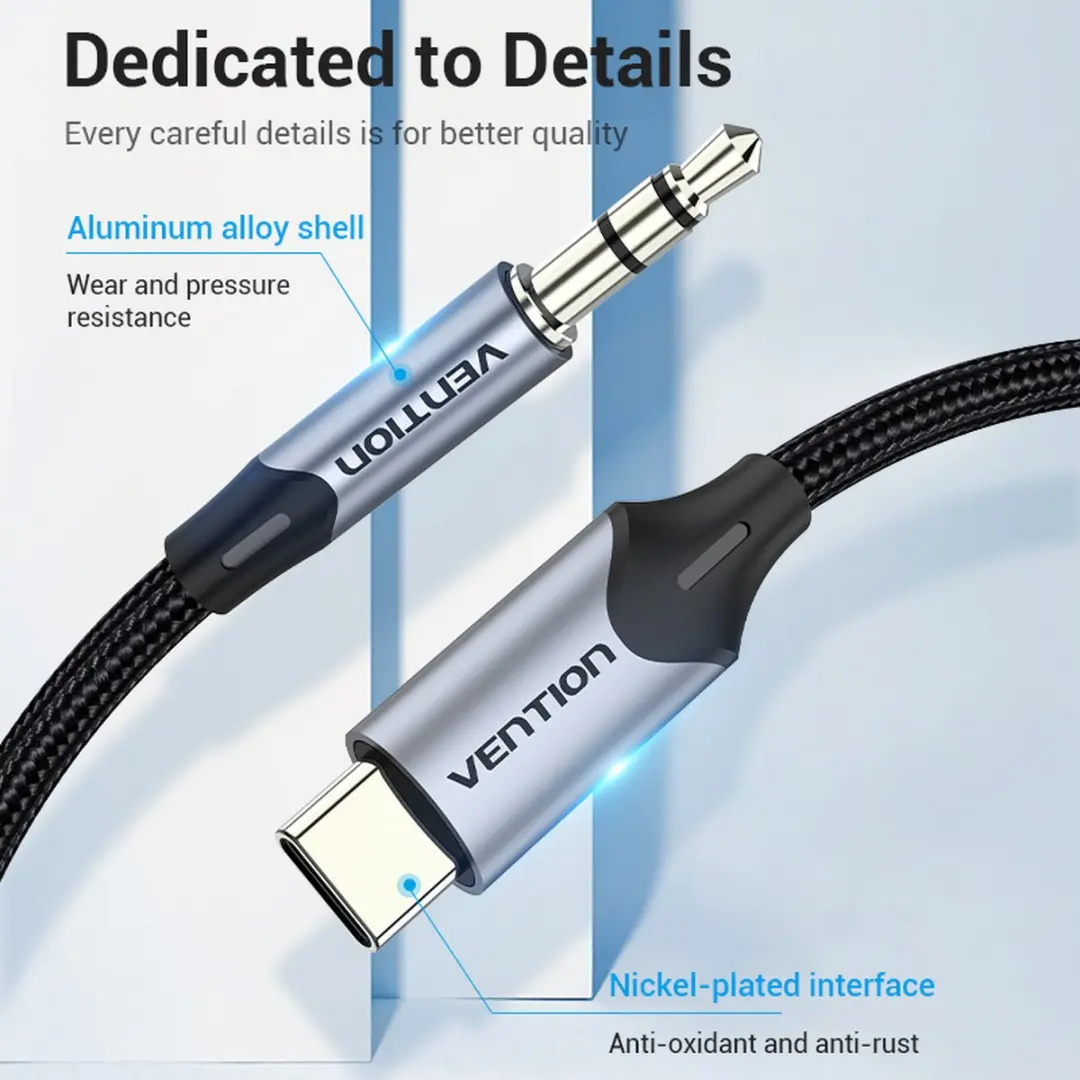 Vention USB-C naar 3.5mm AUX Kabel 1m - Zwart