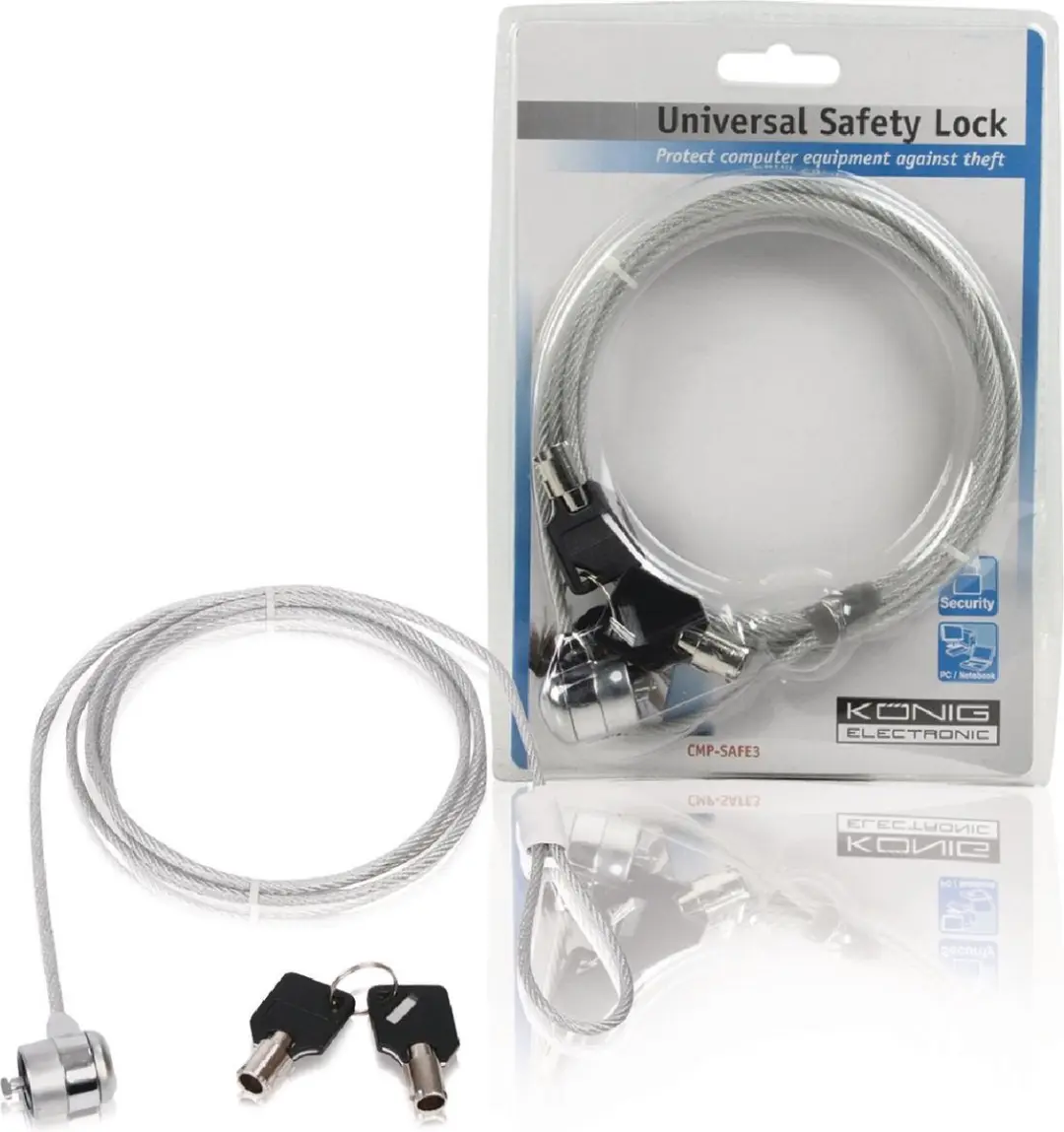 Konig CMP-SAFE3 Kabelslot - 1,8m - Zilver