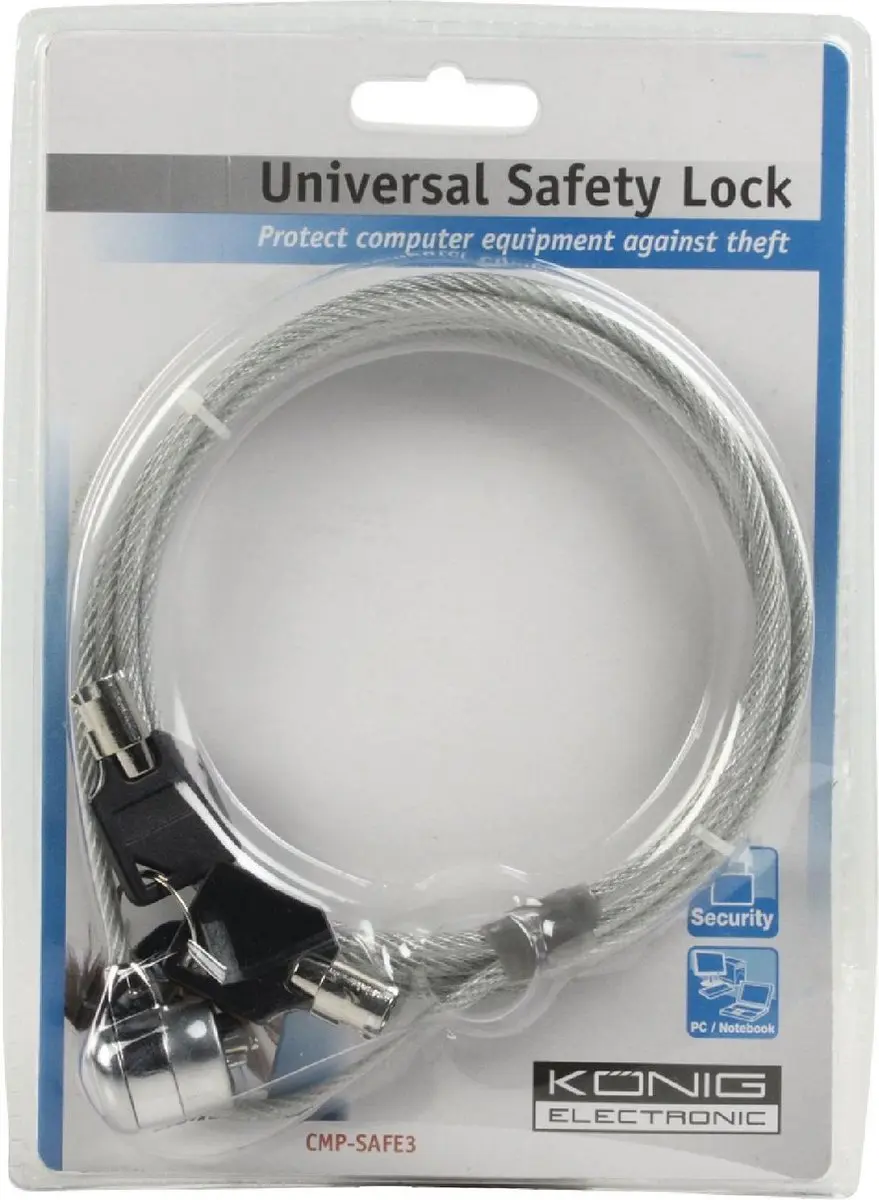 Konig CMP-SAFE3 Kabelslot - 1,8m - Zilver
