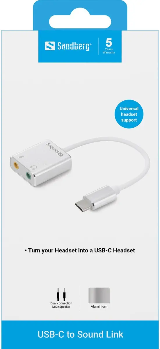 Sandberg - 136-26 - USB-C to Sound Link - Wit