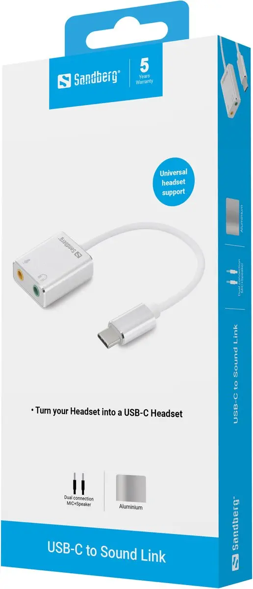 Sandberg - 136-26 - USB-C to Sound Link - Wit