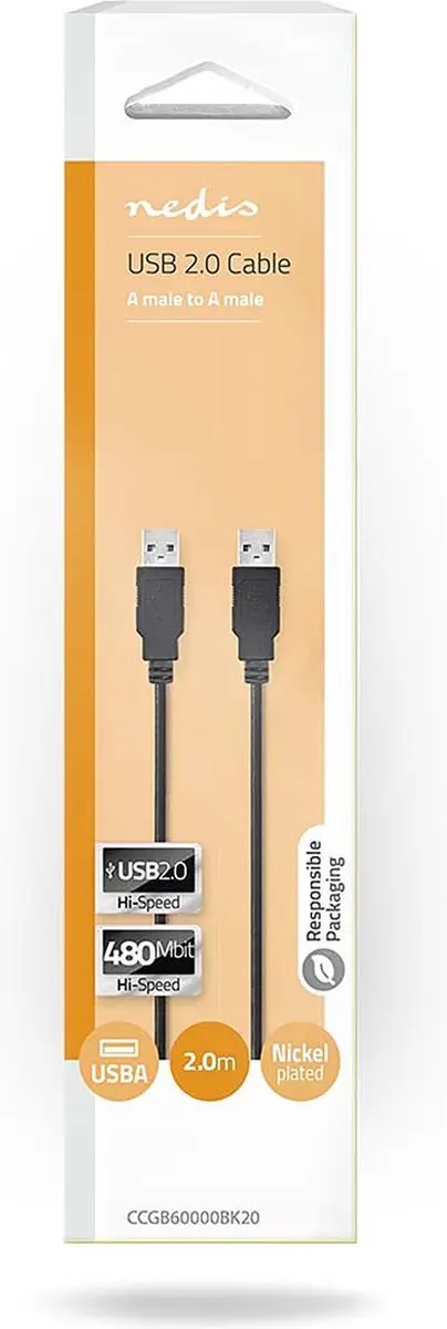 Nedis USB 2.0 A-A Kabel 2m - Zwart