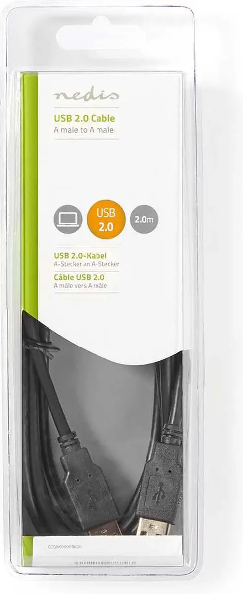 Nedis USB 2.0 A-A Kabel 2m - Zwart