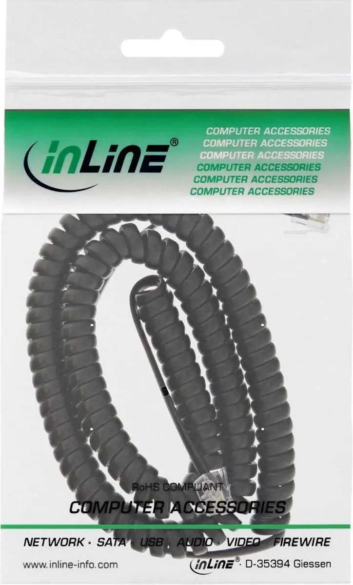 InLine RJ10 Telecom Crossover Spiraalkabel - 4m