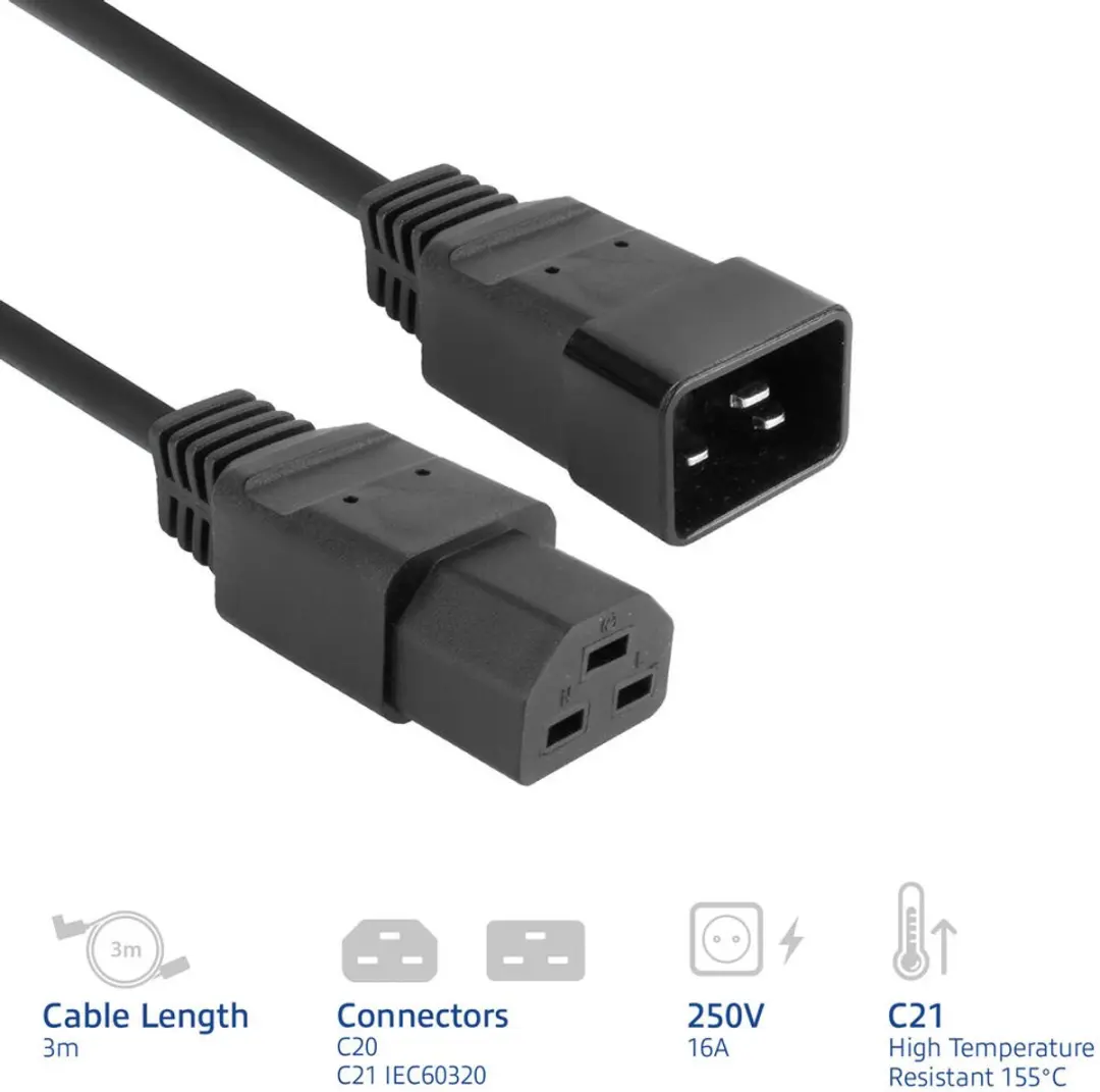 ACT AK5345 Netsnoer C20-C21 3m - Zwart