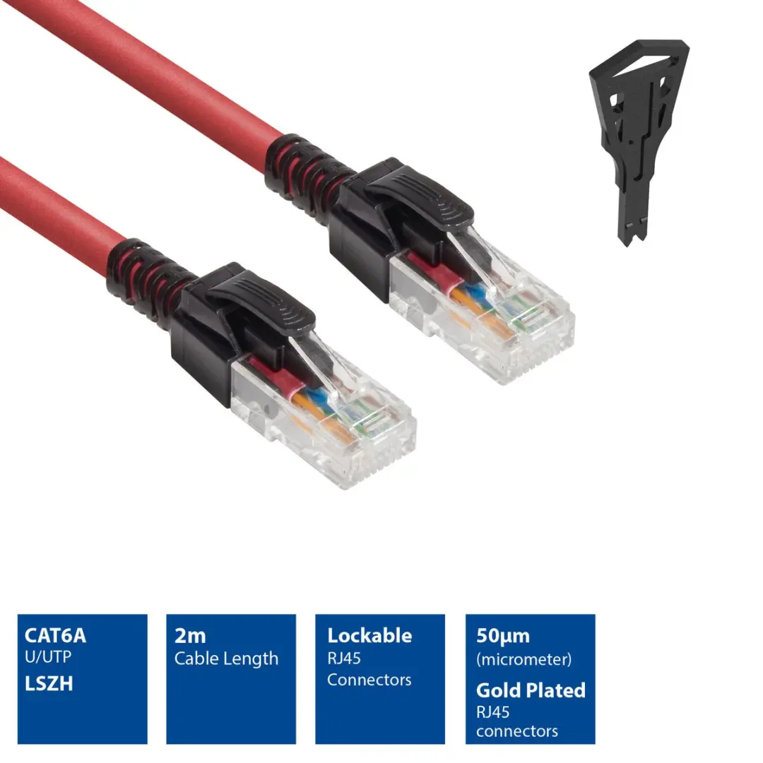 ACT FB5502 Rode U/UTP CAT6A Patchkabel 2m - Vergrendelbaar