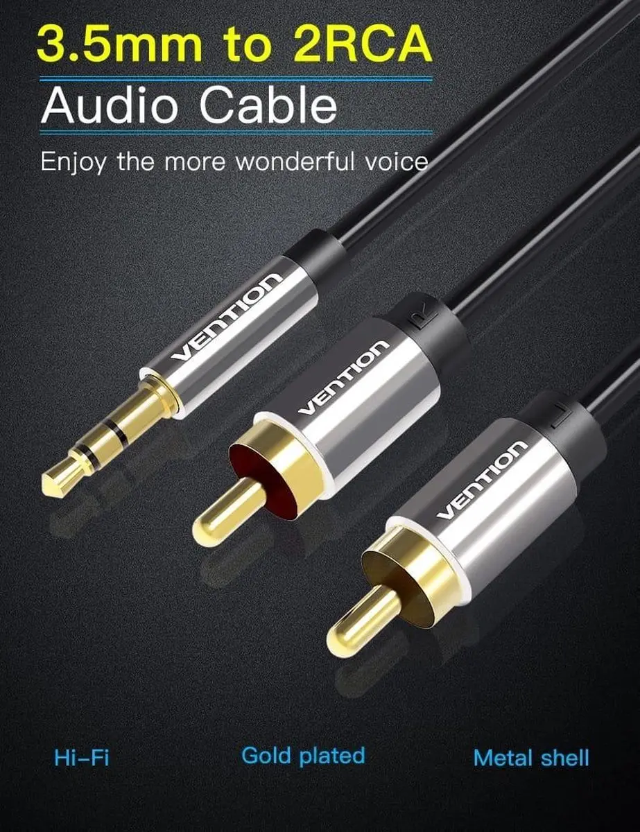 Vention Audiokabel 2xRCA naar 3,5mm - 5m - Transparant