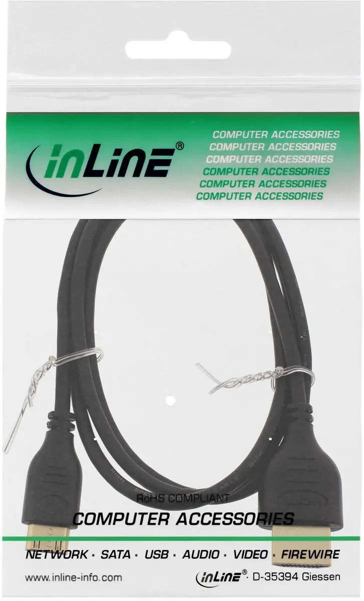 InLine Mini HDMI Kabel 2.0 4K60Hz 0,5m - Zwart