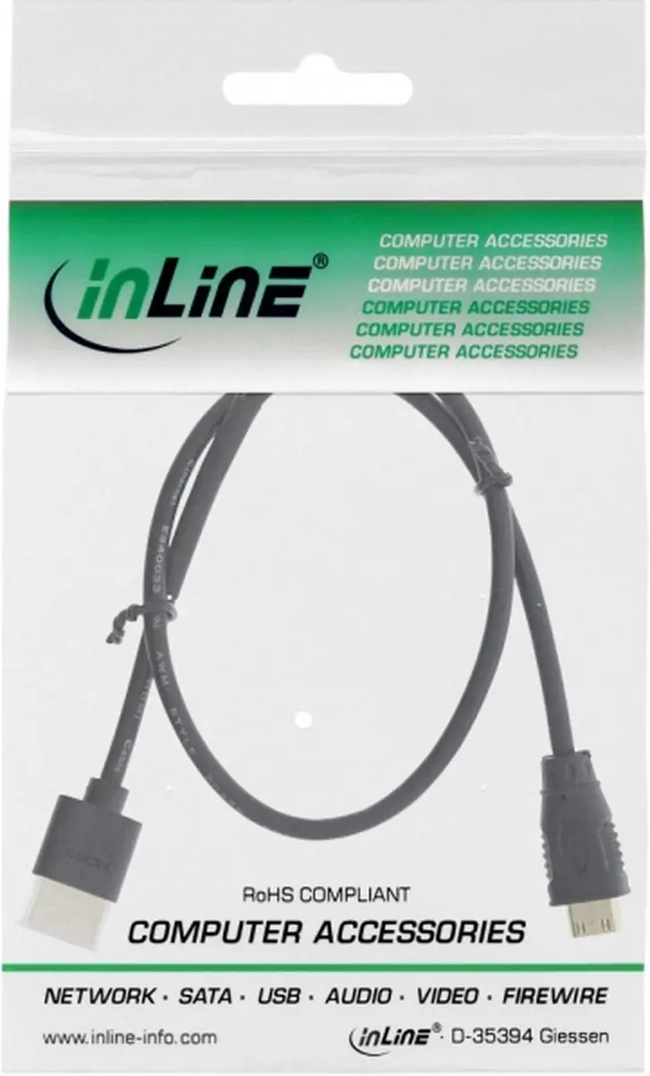 InLine Mini HDMI Kabel 2.0 4K60Hz 0,5m - Zwart