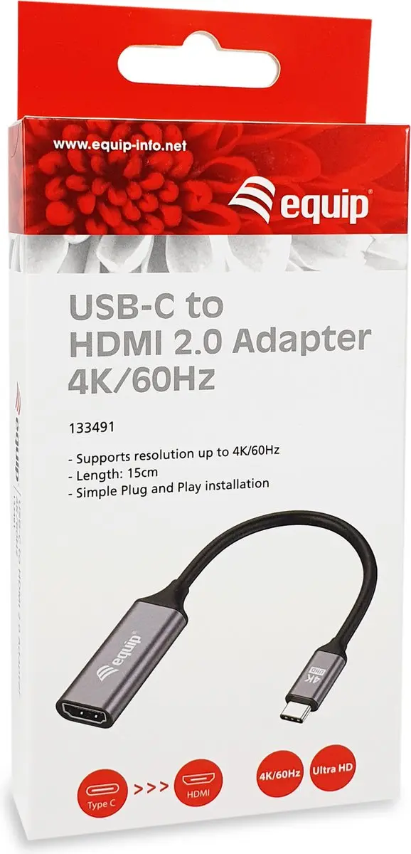 Equip 133491 USB Type-C naar HDMI Kabel 0,15m - Zwart/Grijs