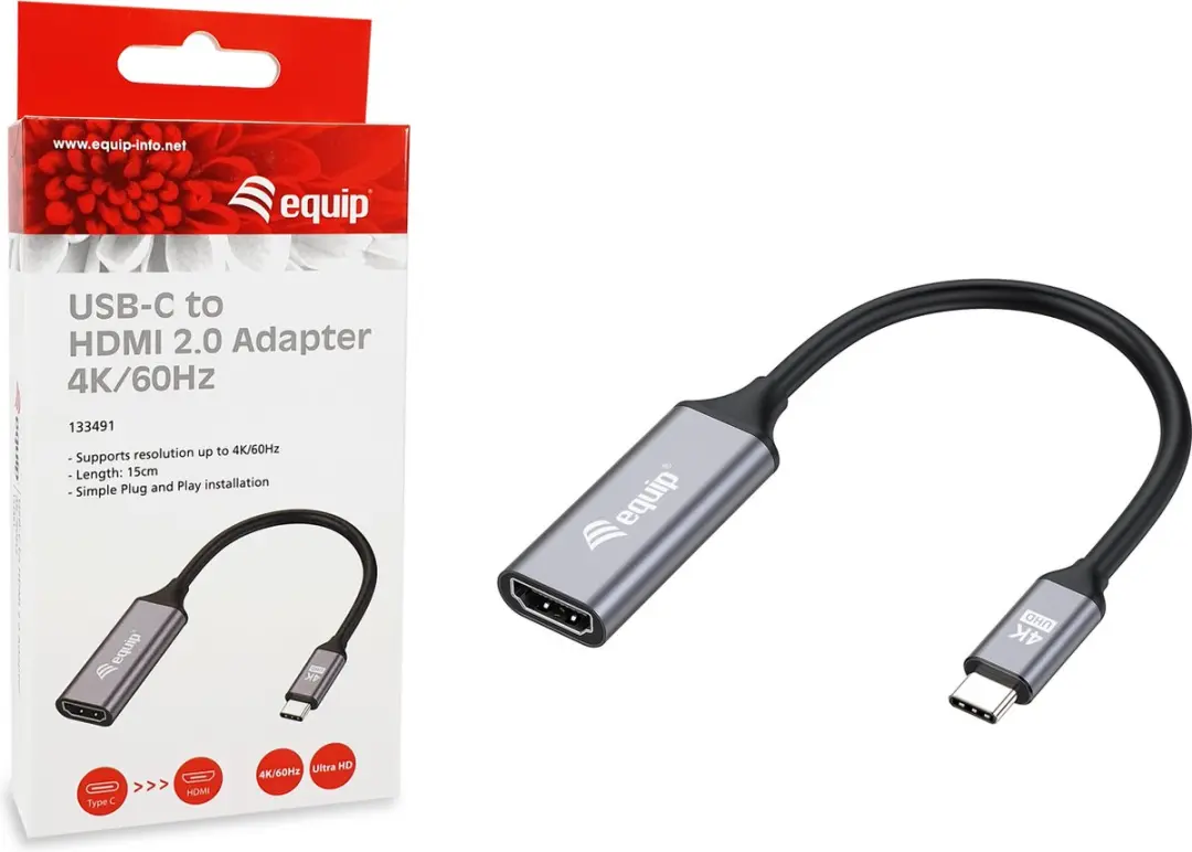 Equip 133491 USB Type-C naar HDMI Kabel 0,15m - Zwart/Grijs