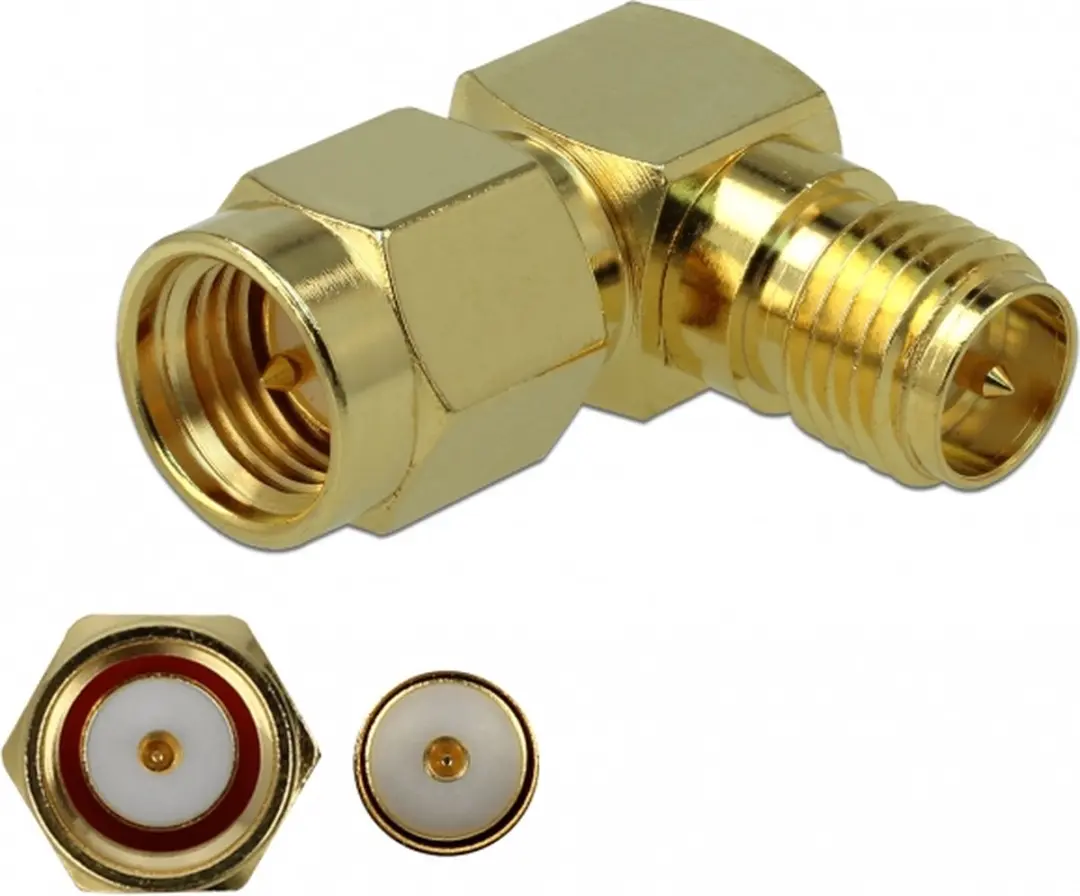 Delock RP-SMA naar SMA Haakse Adapter 50 Ohm 3 GHz - Goud - afbeelding 6 van 6