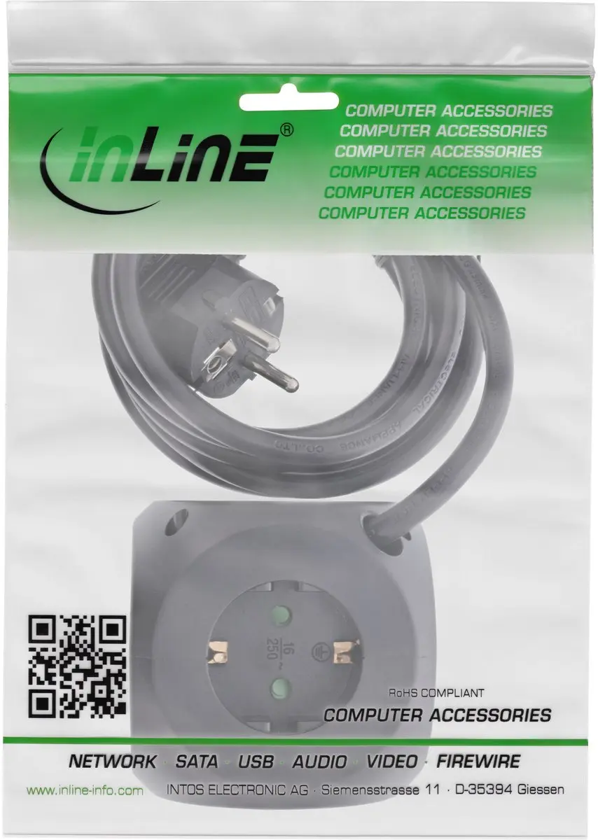 InLine Stekkerdoos USB-A + USB-C 2m - Zwart