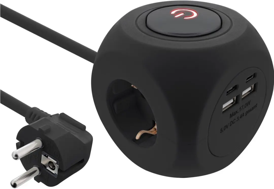 InLine Stekkerdoos USB-A + USB-C 2m