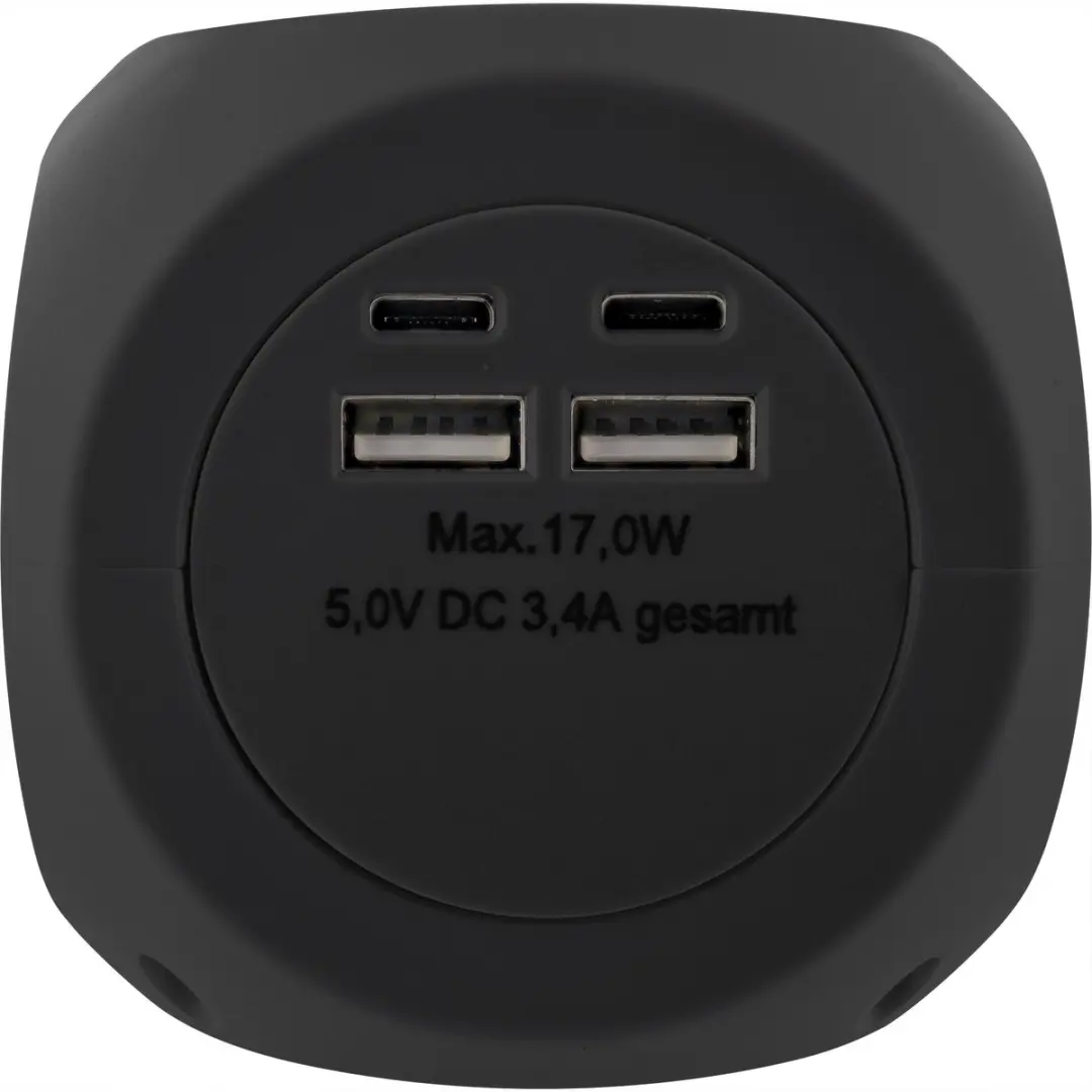InLine Stekkerdoos USB-A + USB-C 2m - Zwart