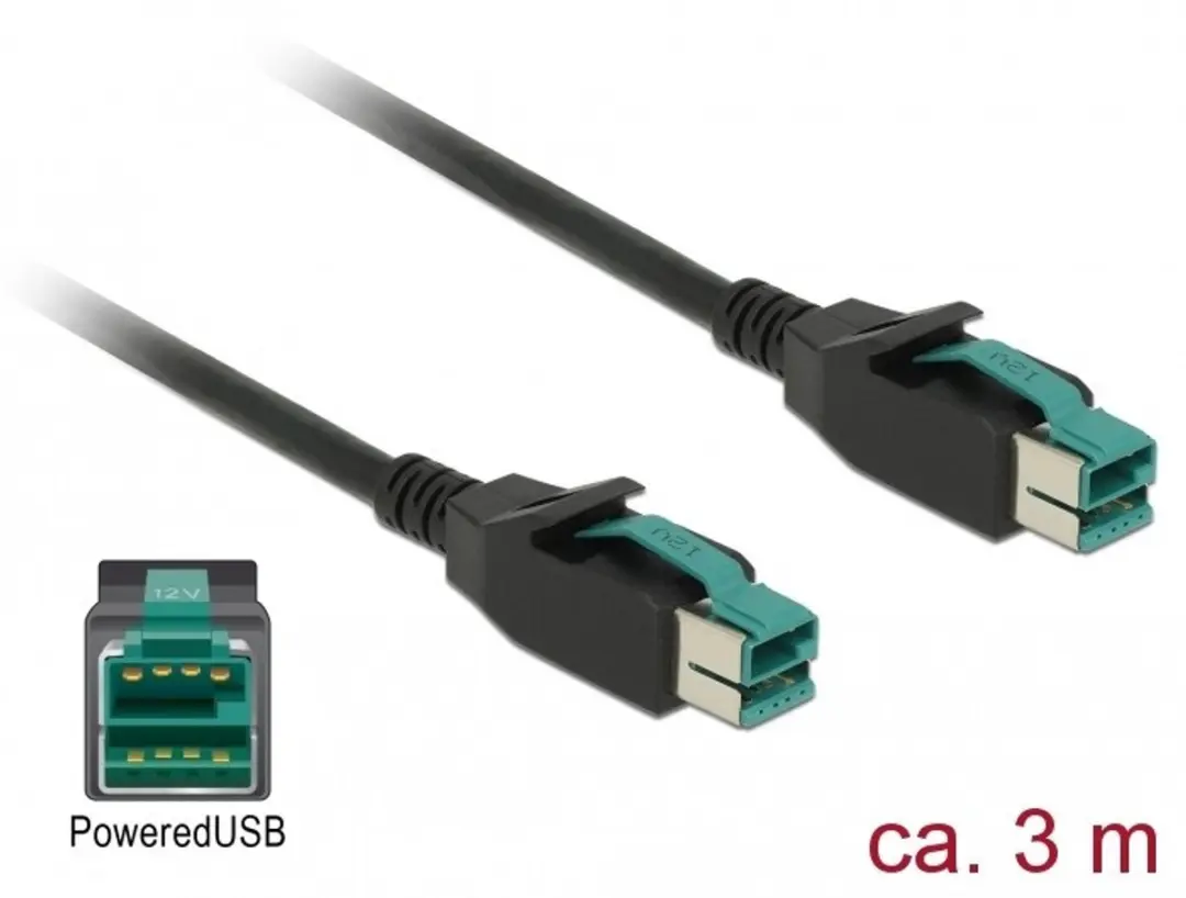 Delock PoweredUSB Kabel 12V Mannelijk - 3m - Zwart