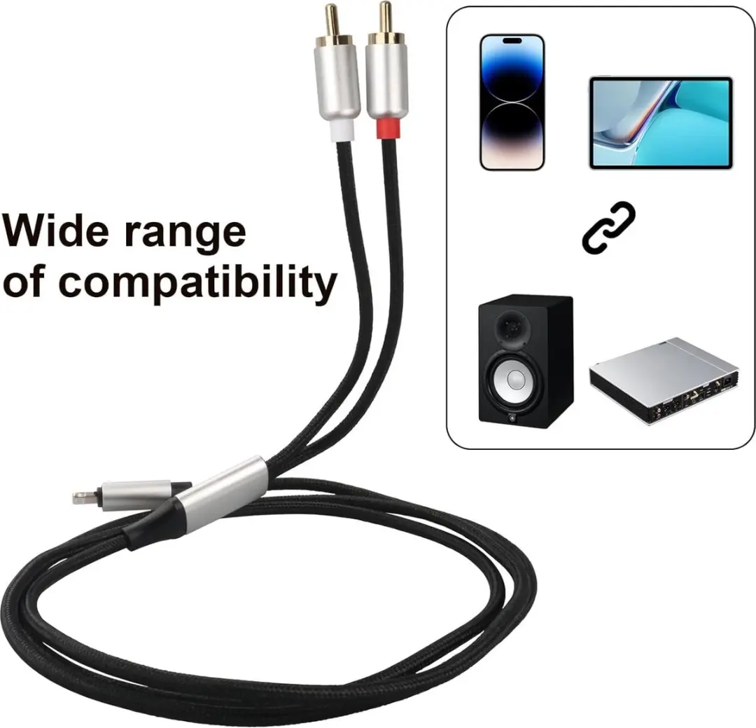 NÖRDIC RCA-LGN Lightning naar RCA Kabel 1.2m - Vergulde Connectoren - Zwart