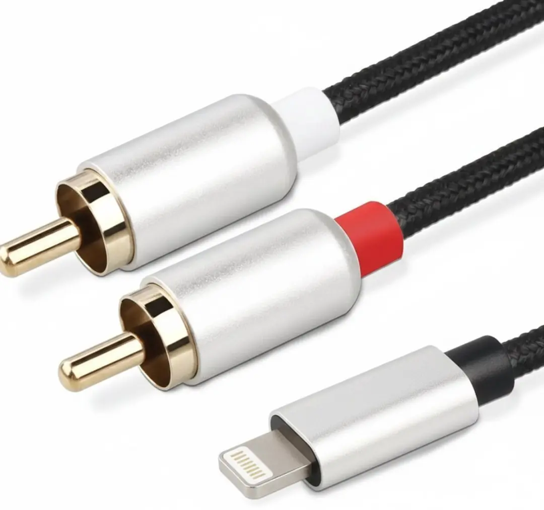NÖRDIC RCA-LGN Lightning naar RCA Kabel 1.2m - Vergulde Connectoren - Zwart