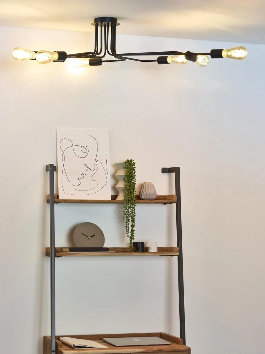 Lucide Lester Plafondlamp 8xE27 - Zwart