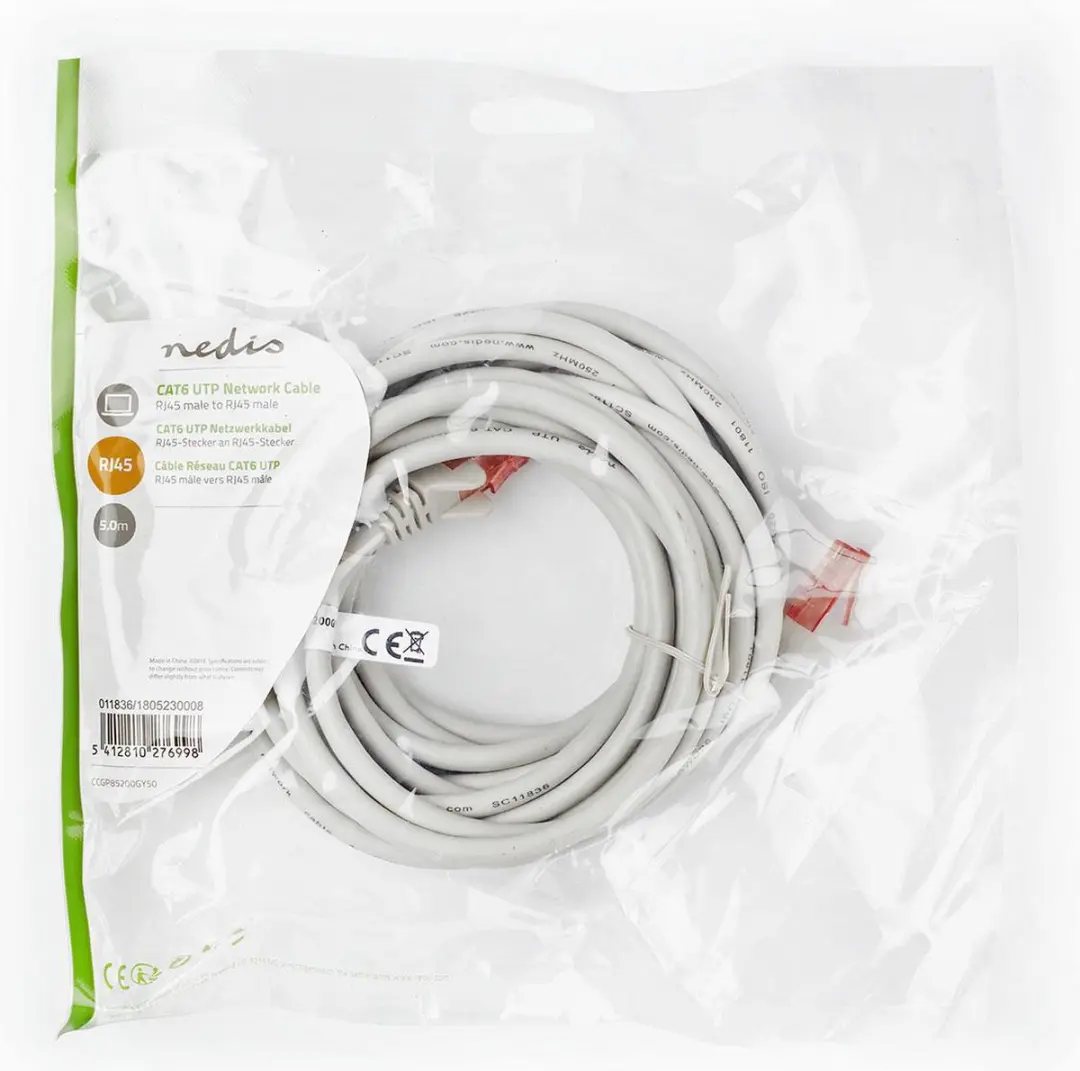 Nedis CAT6 Netwerkkabel RJ45 5m - Grijs