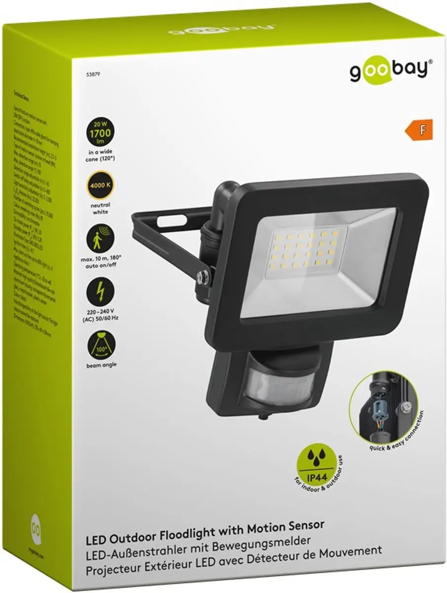 Goobay LED-schijnwerper 20W - Bewegingsensor - Zwart