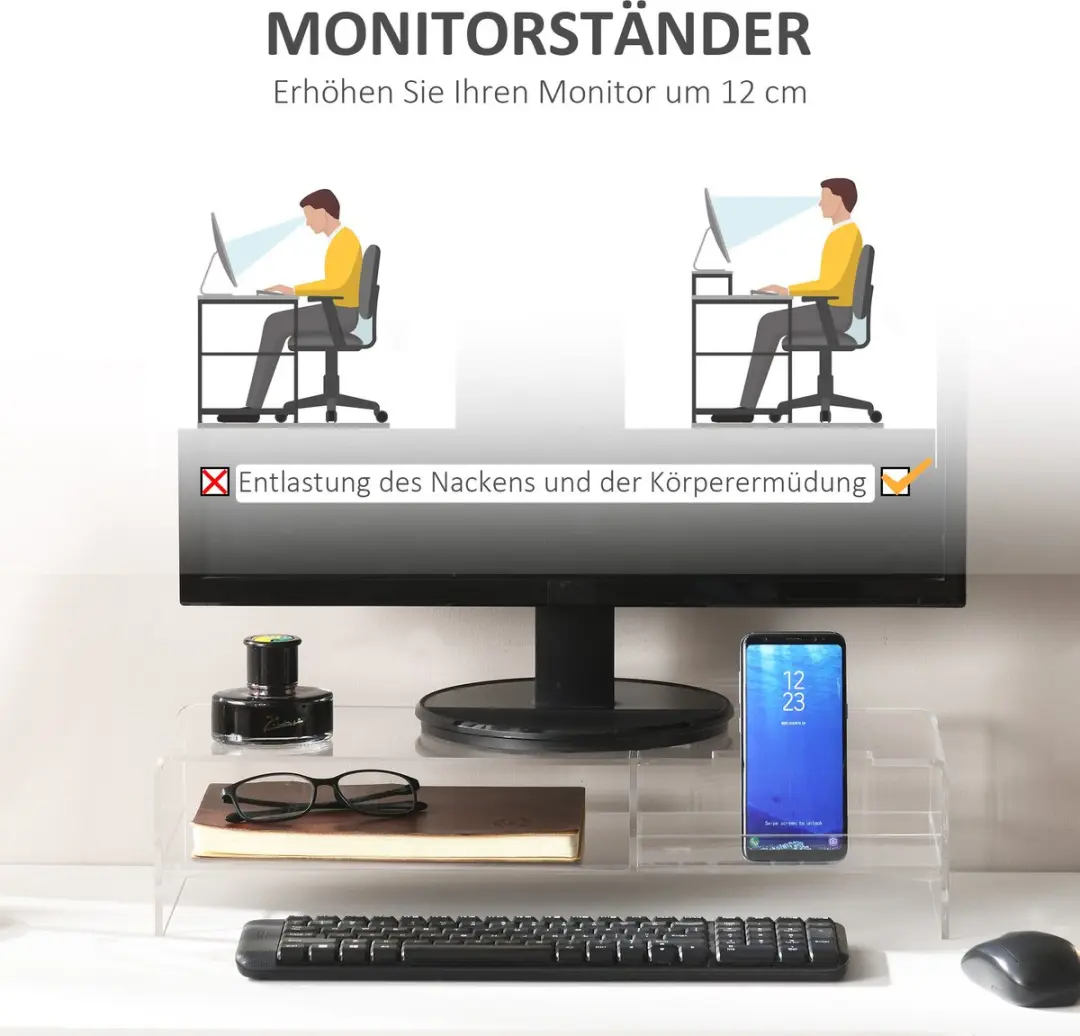 Homcom Monitorstandaard Acryl 50,8cm - 24 Inch