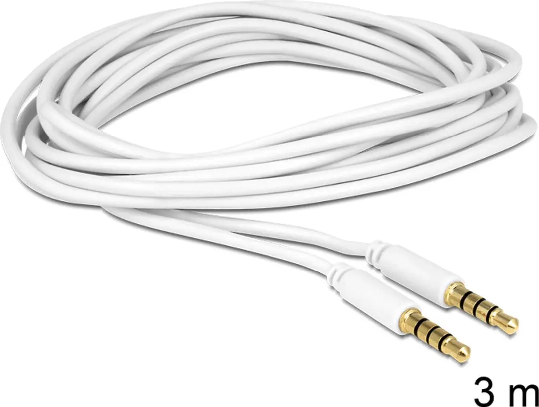 Delock 3,5mm Jack 4-polig Audio/Video Kabel AWG24 - 3m - Wit