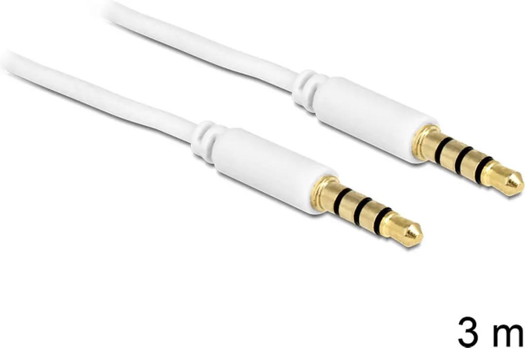 Delock 3,5mm Jack 4-polig Audio/Video Kabel AWG24 - 3m - Wit