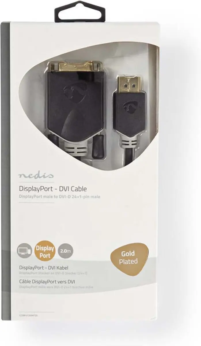 Nedis DisplayPort-DVI Kabel 4K@30Hz 2m - Verguld - Antraciet