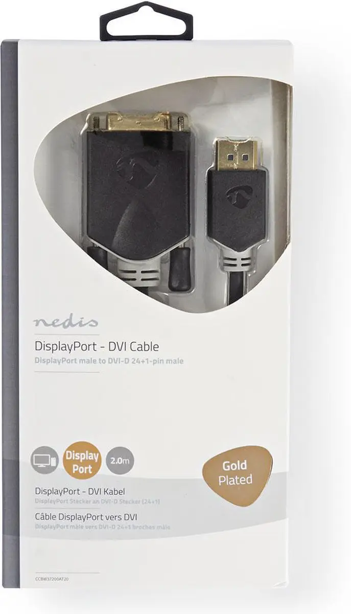 Nedis DisplayPort-DVI Kabel 4K@30Hz 2m - Verguld - Antraciet