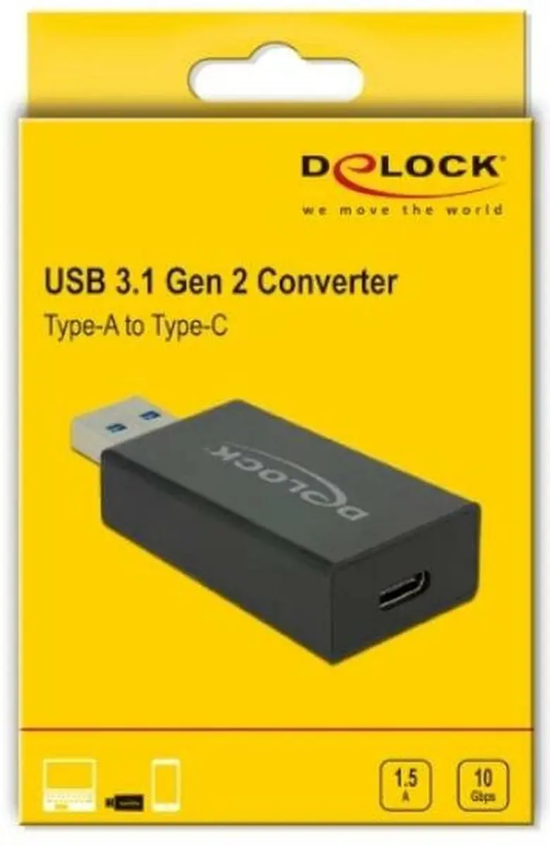 Delock USB-A naar USB-C Adapter 10Gbps - 1,5A - Zwart