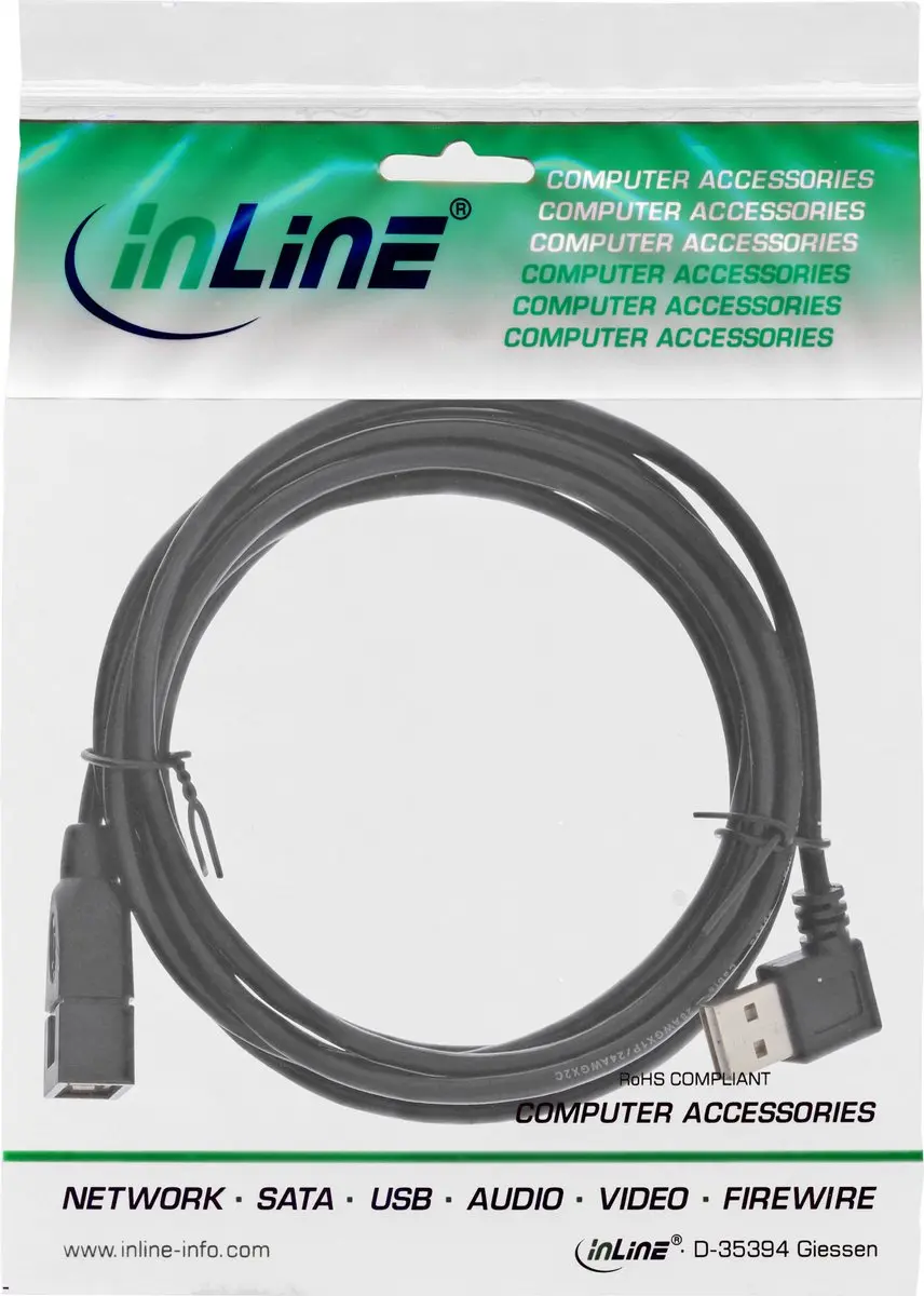 InLine Easy-USB-A Haaks Verlengkabel USB2.0 - 1m - 2A - Zwart