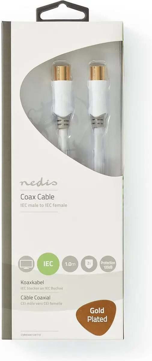 Nedis Coaxkabel CSBW40015WT10 - Verguld - 1m - Wit