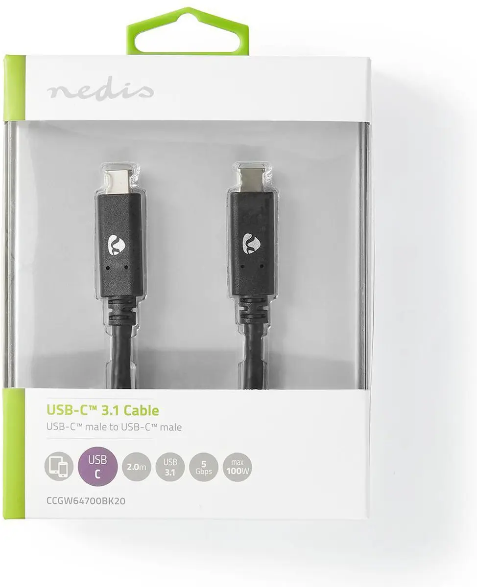 Nedis USB-C Kabel CCGW64700BK20 100W 5Gbps 2m - Zwart