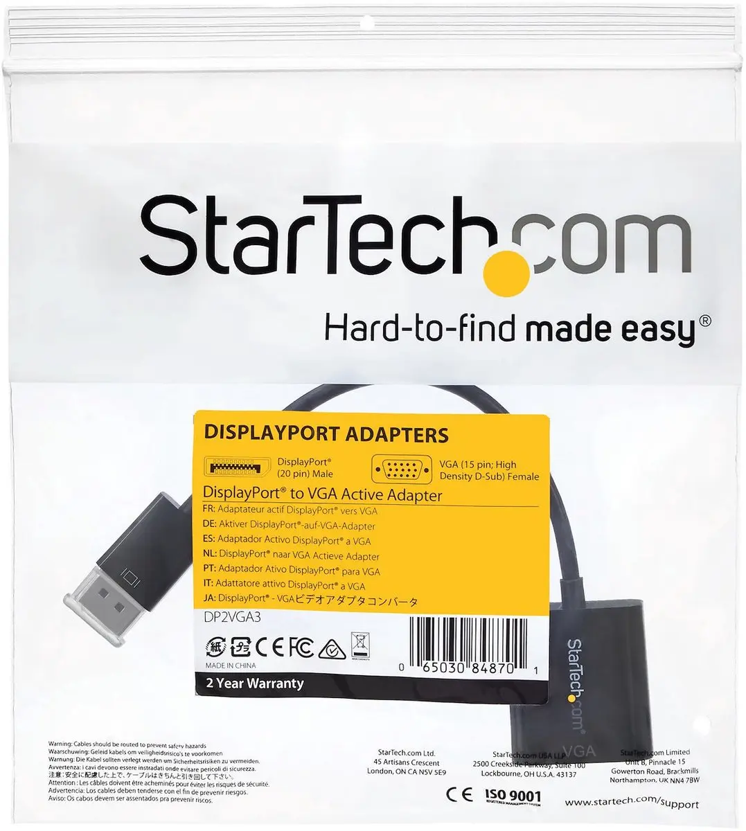 Startech DP2VGA3 DisplayPort naar VGA Adapter - 1920x1200 - Zwart
