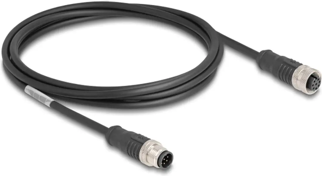 Delock M12 8-pins A-gecodeerde Netwerkverlengkabel CAT5e 2m - Zwart