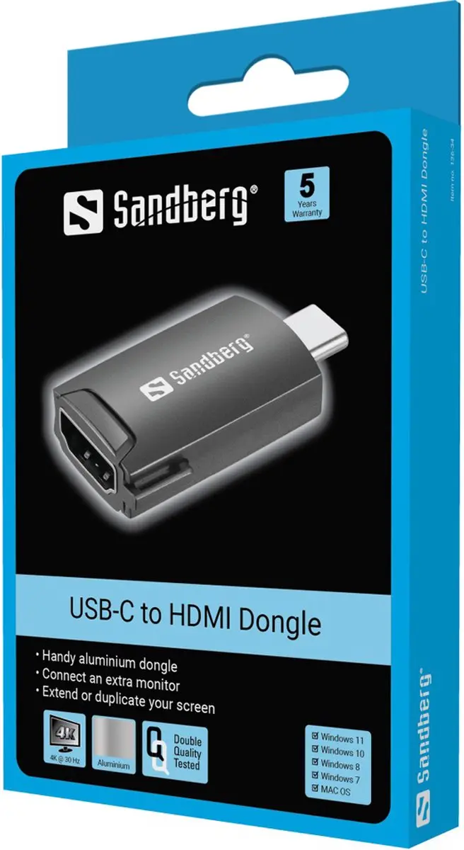 Sandberg 136-34 USB-C naar HDMI Dongle - Zwart - afbeelding 6 van 6