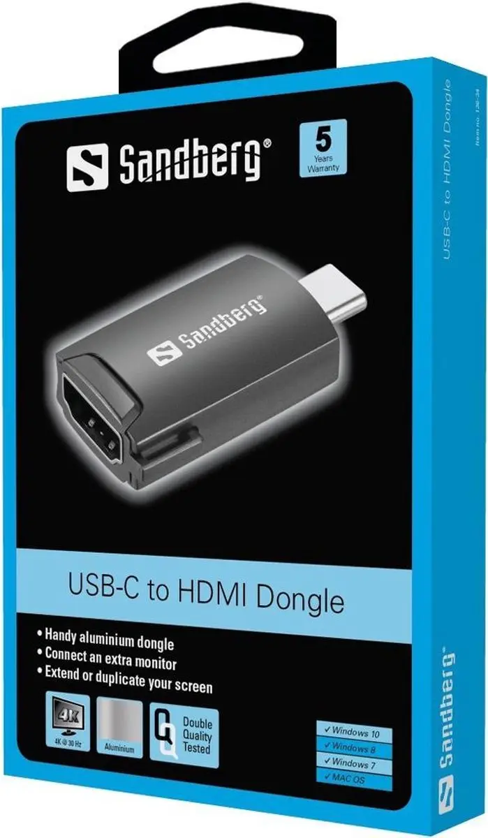Sandberg 136-34 USB-C naar HDMI Dongle - Zwart
