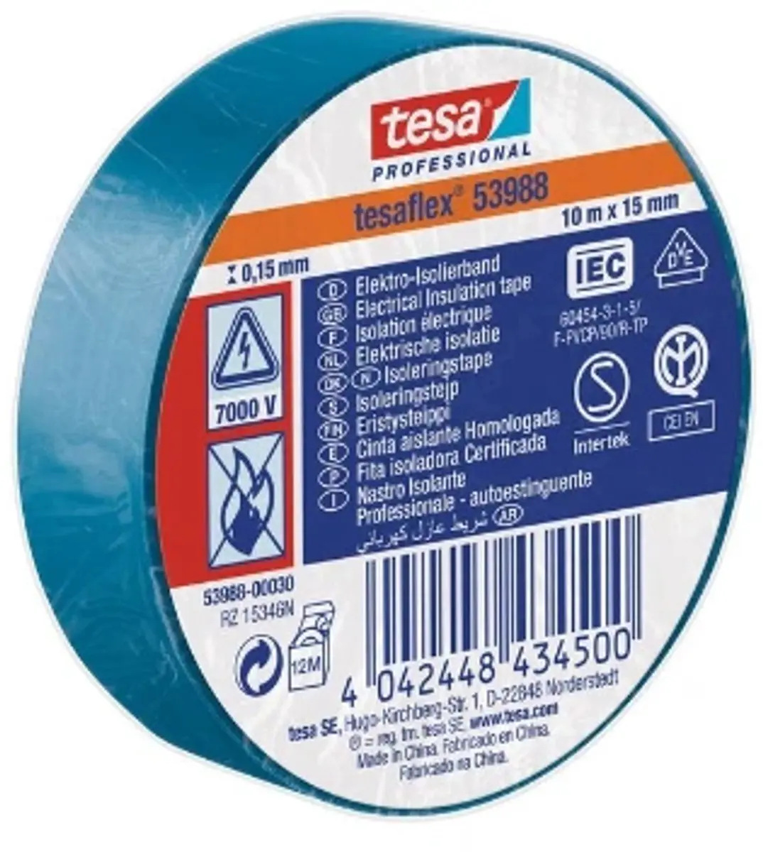Tesa 53988-00030-00 Isolatietape Blauw 10m x 15mm